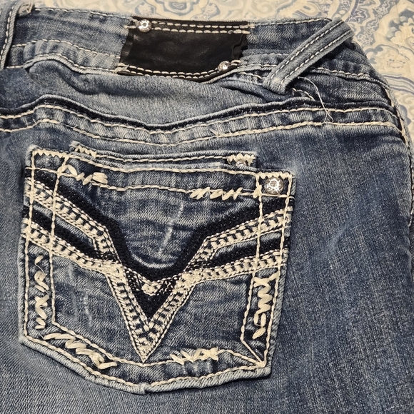 Y2K VIGOSS The Dublin Capri Jeans 9/10 Blue Embellished Rhinestone Bling Denim - Picture 8 of 16